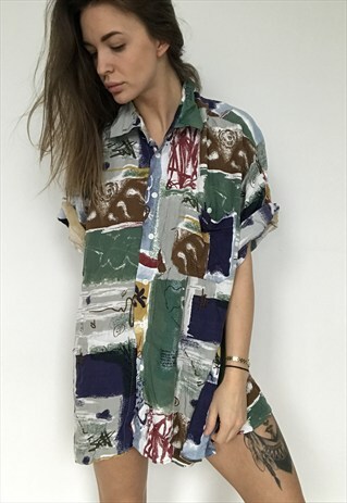 PATTERNED OVERSIZED RETRO VINTAGE UNISEX FESTIVAL SHIRT