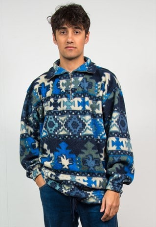 90'S QUARTER ZIP FLEECE PULLOVER AZTEC PATTERN WAVEY