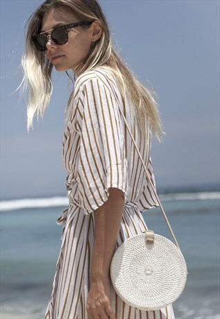 WHITE WASH ROUND BASKET BAG