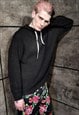 KNITTED HOODIE LONG LACE KNITWEAR PULLOVER IN BLACK