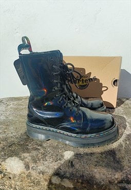 Dr Marten Rainbow Patent Leather Quad Platform Boots