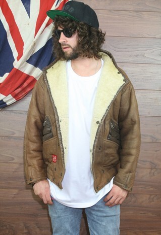 VINTAGE FLIGHT AVIATOR SUEDE LEATHER BOMBER JACKET M 10