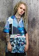 SQUID GAMES SHIRT PSYCHEDELIC PRINT SHORT SLEEVE TOP IN BLUE