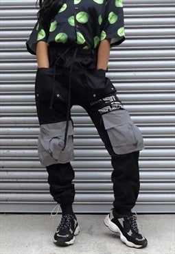 Reflective cargo pocket joggers beam adjustable y2k overalls