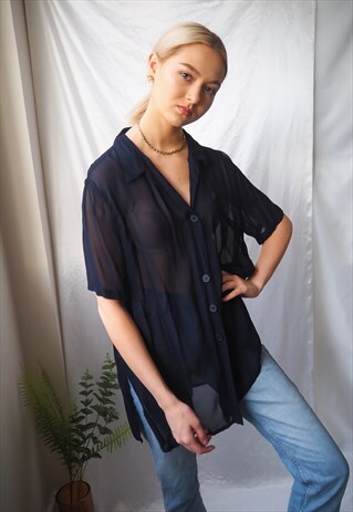 VINTAGE NAVY SEMI SHEER SHIRT