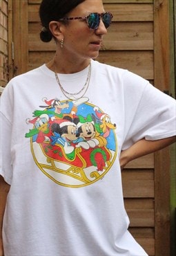 Vintage 1990s Mickey Mouse Christmas t shirt in white
