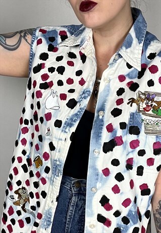 REWORKED VINTAGE ACID WASH WARNER BROS DENIM SHIRT