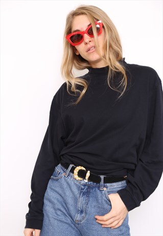 VINTAGE 90S BLACK POLO HIGH TURTLE NECK TOP