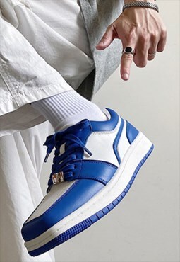 Square toe sneakers retro classic platform trainers in blue