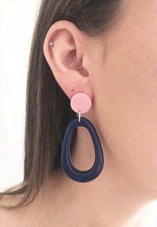 BLUE AND PINK EARRINGS, LOOP EARRINGS, STATEMENT EARRINGS,