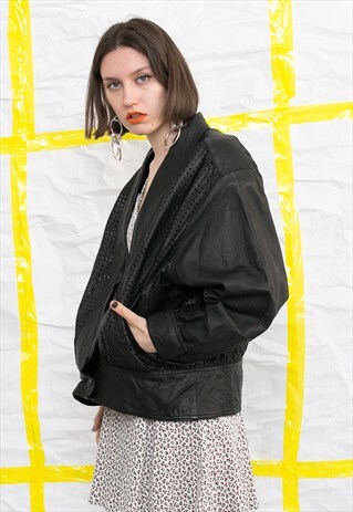 VINTAGE MIDI BLACK LEATHER BIKER JACKET