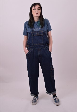 VINTAGE 80'S DARK BLUE DENIM DUNGAREES SIZE 10 12 SMALL 14