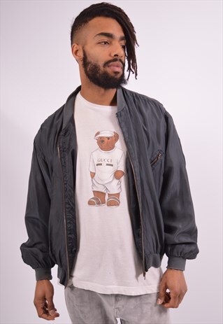 MENS VINTAGE BOMBER JACKET LARGE GREY 90S