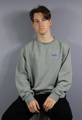 VINTAGE PUMA SWEATSHIRT IN GREY WITH EMBROIDERED LOGO. SIZE