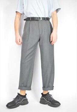 Vintage grey classic straight wool suit trousers
