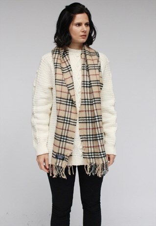 VINTAGE LAMBSWOOL CHECKED SCARF BEIGE-AS26