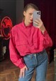Pink Silky Blouse with high neck, Fuchsia Blouse 