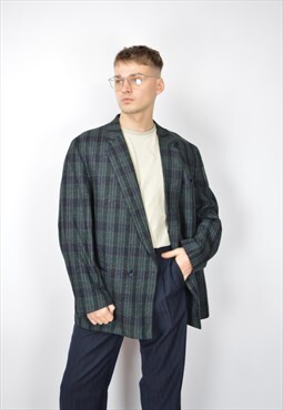 Vintage grey checkered classic 80's wool suit blazer