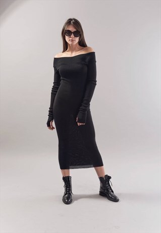 LONG SLEEVE MIDI DRESS/CASUAL EVENING/OPEN SHOULDERS/F1780