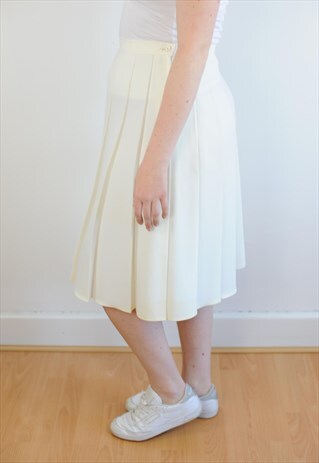 WOMENS VINTAGE 80S SKIRT CREAM PLEATED HIGH WAISTED STYLE