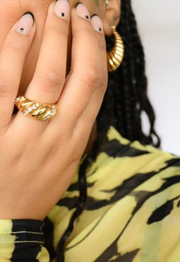Crystal Gold Croissant Ring  