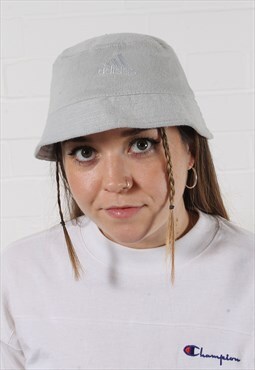 Reworked Vintage Adidas Bucket Hat in Grey w Spell Out Logo