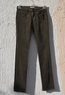 Vintage dark khaki green corduroy stretch skinny pants.