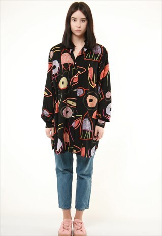 VINTAGE VTG RETRO ABSTRACT PADDED SHOULDERS PRINT SHIRT 248