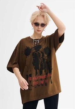 Punk cartoon t-shirt spiky hair tee retro grunge top brown