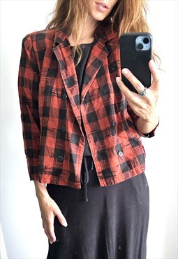 Flannel Buffalo Plaid Rust Black Causal Jacket Medium