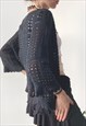 VINTAGE Y2K 00'S BLACK FISHNET LOOSE FIT KNIT CARDIGAN