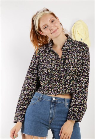 VINTAGE CROPPED PATTERNED CORD SHIRT PURPLE Z868