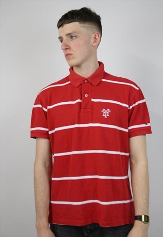 VINTAGE TOMMY HILFIGER STRIPED RED POLO SHIRT