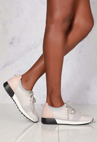 LACE UP WITH BAND TRAINER IN NUDE