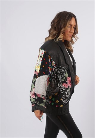 LEATHER BOMBER JACKET SHELL OVERSIZED PATTERNED UK 16 (H2L)