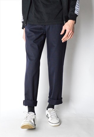 NAVY BLUE MINIMALIST WOOL BLEND PANTS