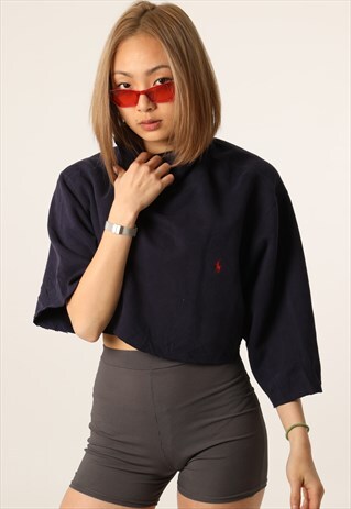 VINTAGE RALPH LAUREN EMBROIDERED HIGH NECK CROP SWEATSHIRT