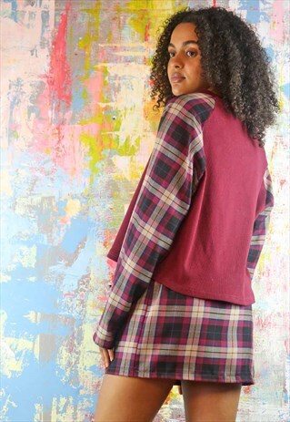 HIGH WAISTED SKIRT & TOP CO-ORDINATE IN CHECK AND RIB