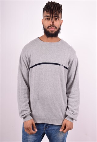 NAUTICA MENS VINTAGE JUMPER SWEATER LARGE GREY 90'S