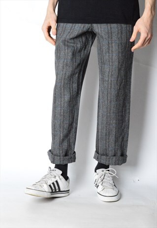VINTAGE 80S GREY CHECK WOOL PANTS