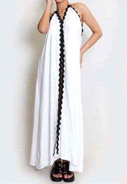 Zig Zag Halter Neck Maxi Dress In White