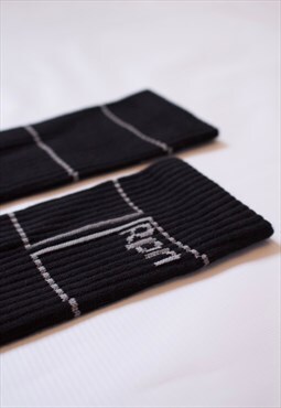 Black socks with grey stripes