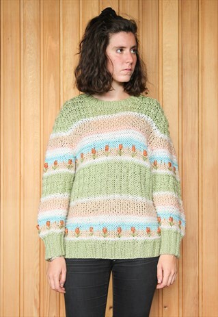 VINTAGE 1980S GREEN PATTERNED JUMPER