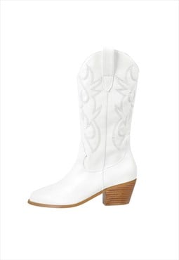 Mid-Calf Embroidered Pull On Western Boots