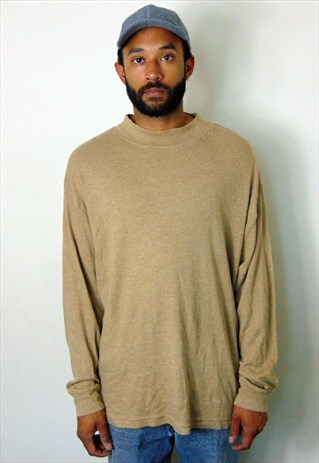 90S MINIMALIST SPORTWEAR CAMEL BROWN MOCK TURTLE NECK TEE