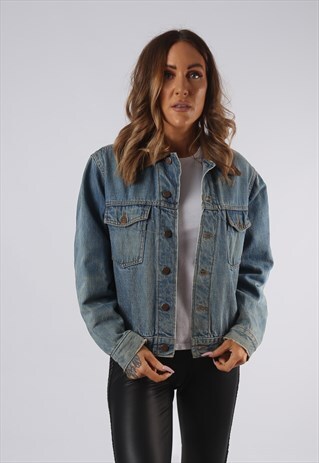 VINTAGE DENIM JACKET CORDUROY COLLAR LINED UK 10 - 12 (9QDJ
