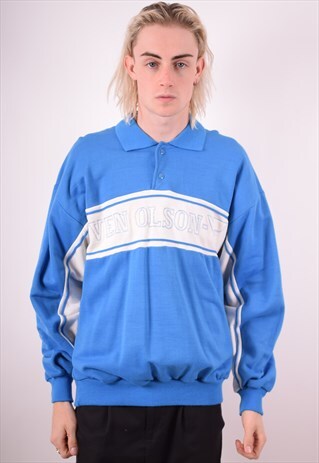 MENS VINTAGE SWEATSHIRT JUMPER MEDIUM BLUE 90S