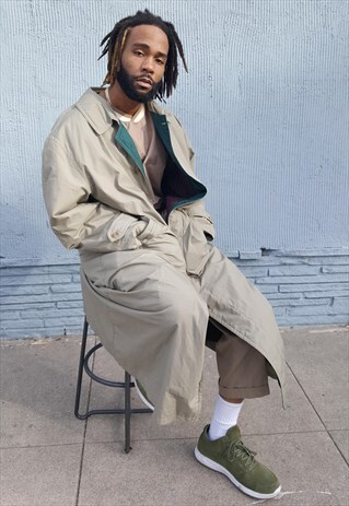 80S MINIMALIST CLASSIC SAGE GREEN LINED MAC TRENCH COAT