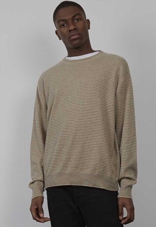 VINTAGE 90'S BEIGE STRIPED CASHMERE JUMPER