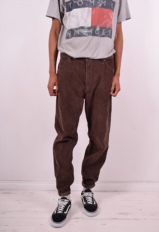 WRANGLER MENS VINTAGE CORDUROY TROUSERS W36 L31 BROWN 90S